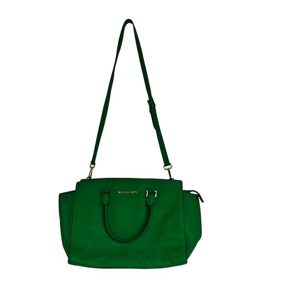 Michael Kors Leather Satchel – Kelly Green Tote/Crossbody, Gold Hardware - Picture 1 of 7